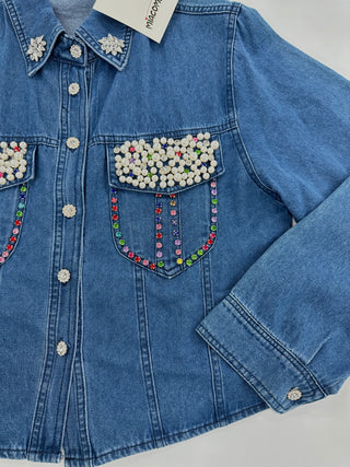 Giacca jeans con perle e gemme