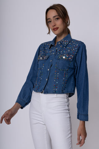 Giacca jeans con pietre brillante