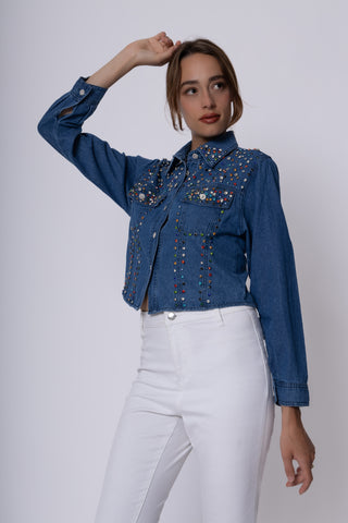 Giacca jeans con pietre brillante