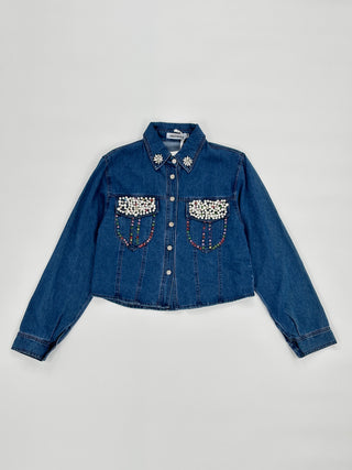 Giacca jeans con perle e gemme