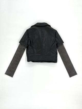 Giacca ecopelle classica con manica brillante