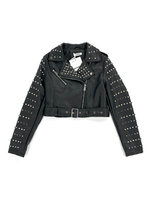 Giacca ecopelle con borchie metalliche e diamanti