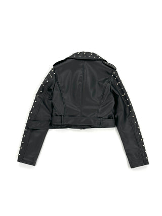 Giacca ecopelle con borchie metalliche e diamanti