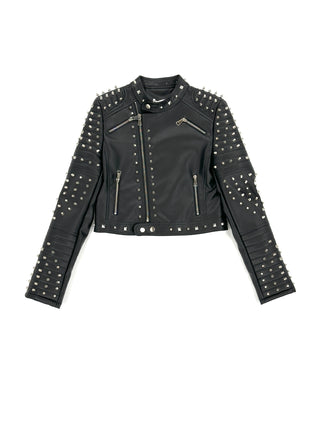Giacca ecopelle con borchie metallizzata