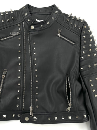 Giacca ecopelle con borchie metallizzata