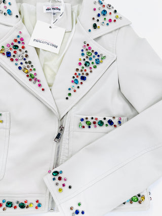 Giacca ecopelle con diamanti colore su lati