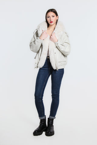Giacca Bomber Ecopelle con Pelliccia